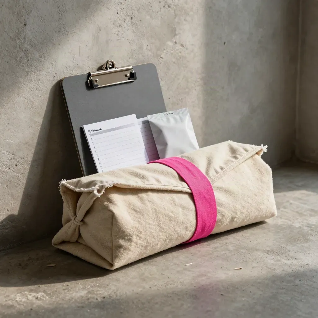 Launch promo kit bundle on warm concrete beside a plaster wall, softly lit and dusted with sun.